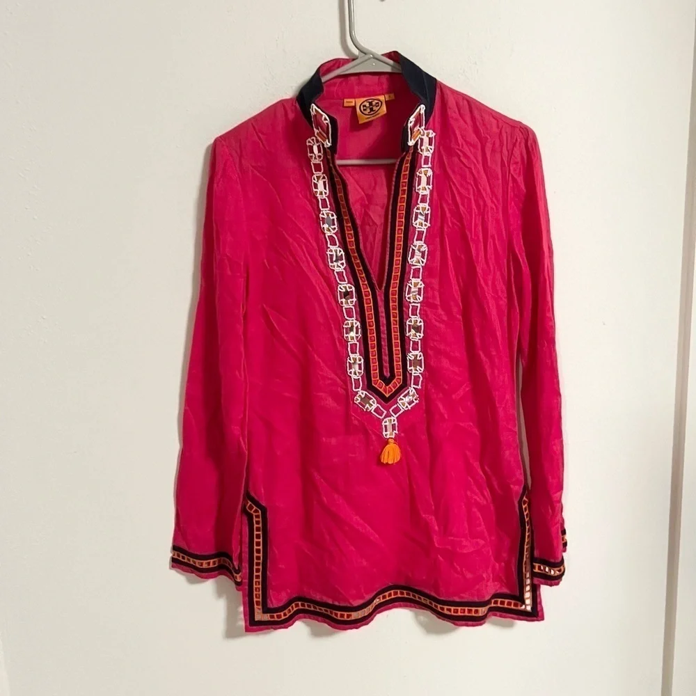 TORY BURCH  EMBROIDERED  TUNIC TOP SIZE 2